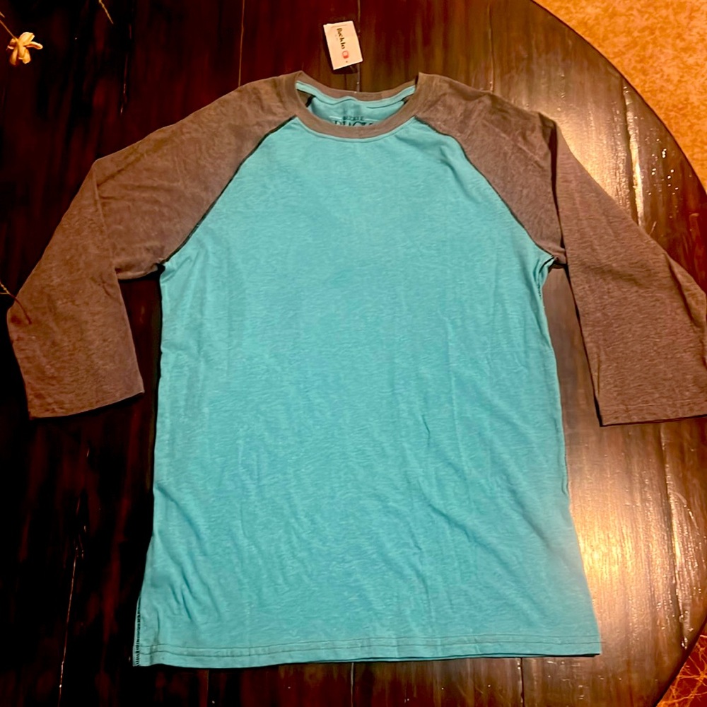 Men's Two-Tone Raglan Shirt - Aqua Body with Gray Sleeves